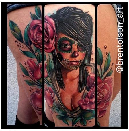 Brent Olson - color realistic day of the dead tattoo, Brent Olson Art Junkies Tattoo